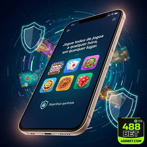 Tela de smartphone com jogos de cassino em app mobile casino